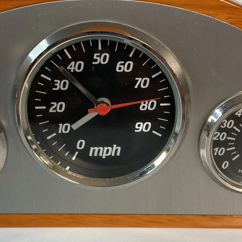 Desktop Car Dashboard Style Clock w/Time, Temp And Humidity Display Wood & Metal
